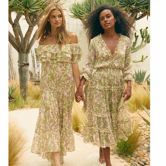 Misa Los Angeles Dresses & Skirts - Misa LA Green Goddess Nora Dress Midi Floral Ruffled V Neck Tiered Size S NWT